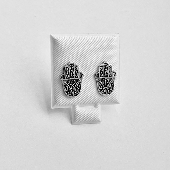 Sterling Silver Hand Of Fatima Earrings, Religious Earring, Hamsa Earrings - Picture 7 of 9